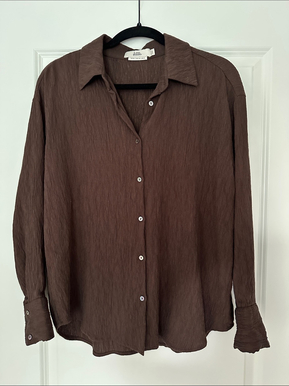 Love Bonito Brown Crinkled Long-Sleeve Button-Down Shirt